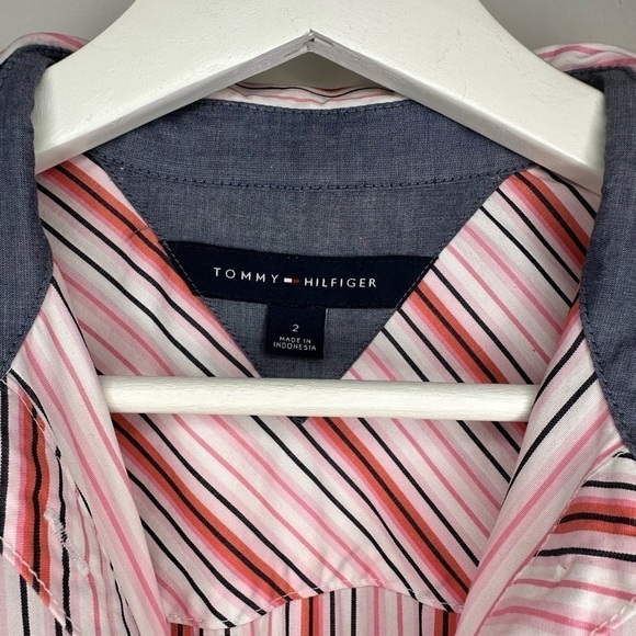 Tommy Hilfiger shirt dress cotton vertical stripe pink white button down belted‍ - Picture 6 of 15